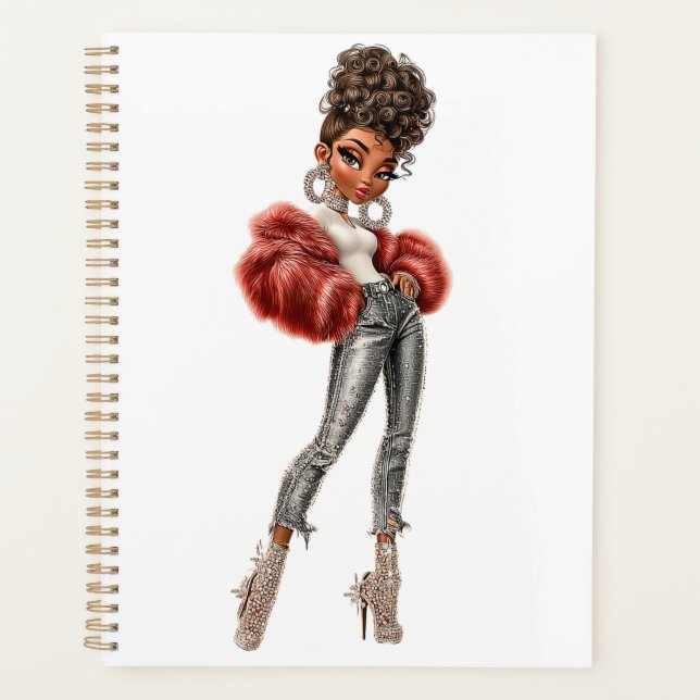 Red Fur Glam Girl Planner (Devant)