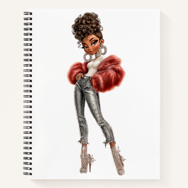  Red Fur Glam Girl Spiral Notebook Notizbuch (Vorderseite)