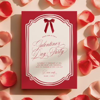 Red Galentine's Day Party Invitation with Bow Einladung