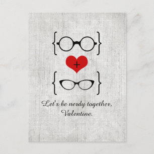 Red Geeky Glasses Valentine's Day Postcard Feiertagspostkarte