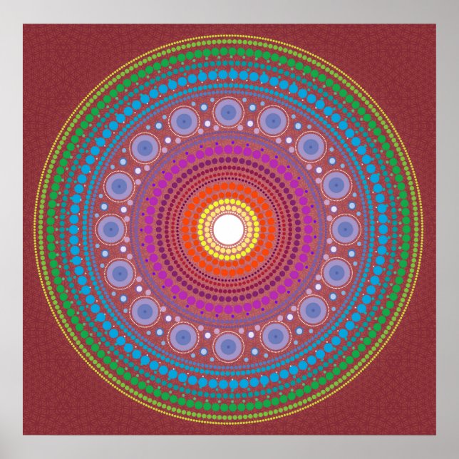 Red Gemustert Mandala Poster (Vorne)