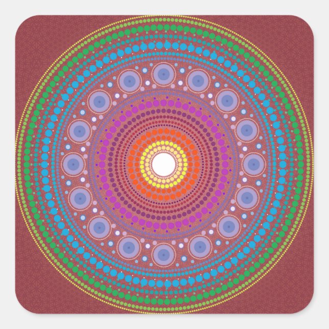 Red Gemustert Mandala Quadratischer Aufkleber (Vorderseite)