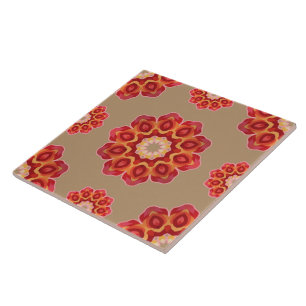 Red Geo Peony on Fawn Fliese
