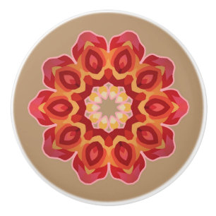 Red Geo Peony on Fawn Keramikknauf