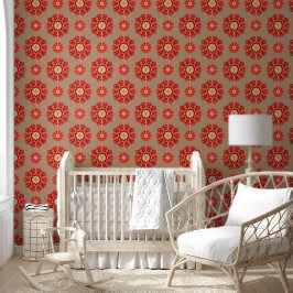 Red Geo Peony on Fawn Tapete