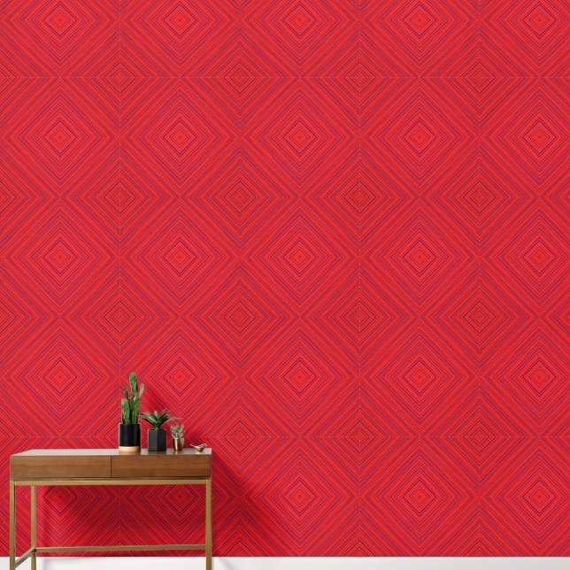 Red Geometric Diamond Pattern Tapete (Hausflur)