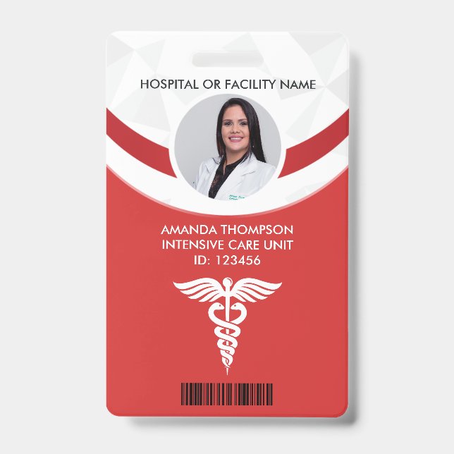 Red Geometric Nurse Foto ID Ausweis (Vorderseite)