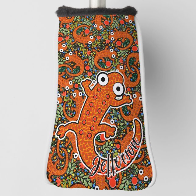 Red Gepunktet Newt on Black Personalisiert Schwanz Golf Headcover (Rotieren 90)