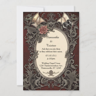 Red Gerahmt Batwing Rose Goth Wedding Einladung