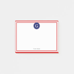 Red Gerahmt Round Navy 1I Monogram Post-it Klebezettel