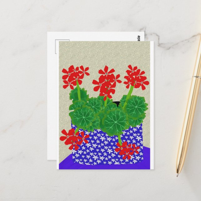 Red Geranium Postcard Postkarte (Vorderseite/Rückseite Beispiel)