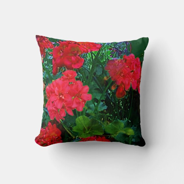 RED GERANIUMS GREEN GARDEN ART KISSEN (Vorderseite)