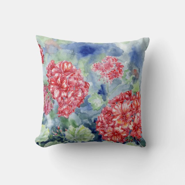 "Red Geraniums II" Kopfkissen Kissen (Vorderseite)