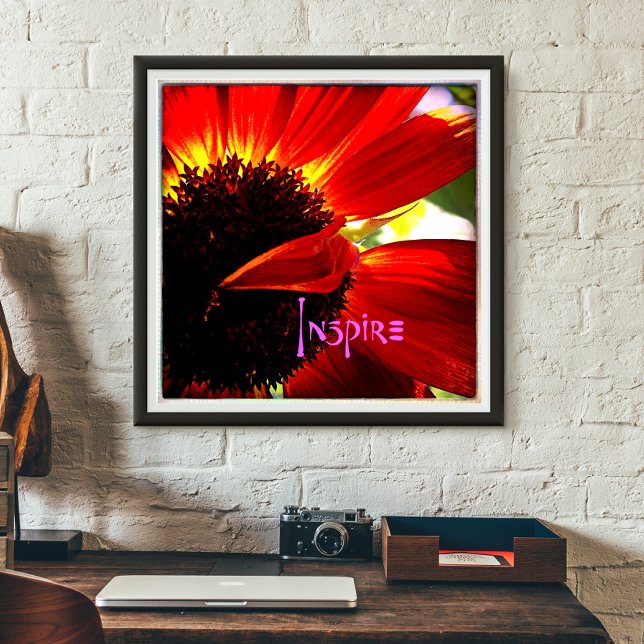 Red Gerber Daisy Closeup Foto Bold Modern Inspirie Poster (Von Creator hochgeladen)