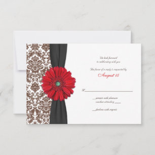Red Gerber Daisy Damask Antwortkarte RSVP Karte
