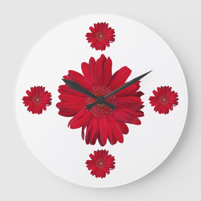 Red Gerber Daisy Fotografs Große Wanduhr (Vorderseite)
