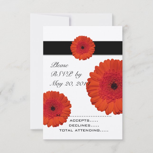 Red Gerber Daisy Wedding RSVP Cards Karte (Vorderseite)