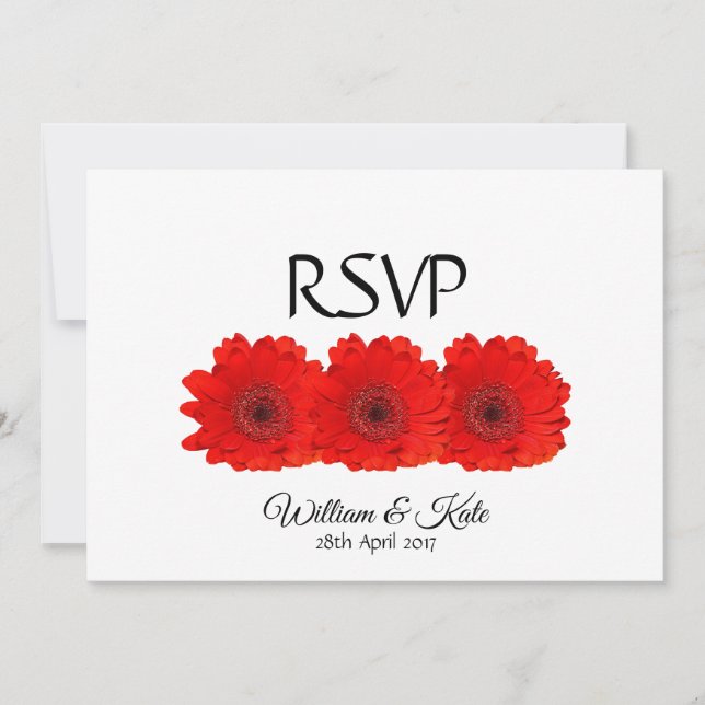 Red Gerbera Custom Double Side Wedding RSVP Karte (Vorderseite)