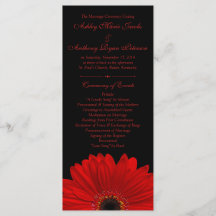 Red Gerbera Daisy Blume Black Wedding Program