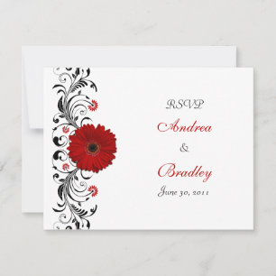 Red Gerbera Daisy Floral Response Card RSVP Karte