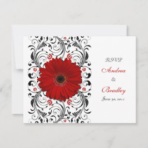 Red Gerbera Daisy Floral Response Card RSVP Karte