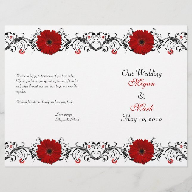 Red Gerbera Daisy Floral Wedding Program (Vorderseite)