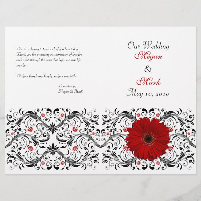 Red Gerbera Daisy Floral Wedding Program (Vorderseite)