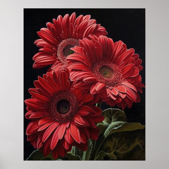 Red Gerbera Daisy Flowers Art Imprimer Poster (Devant)