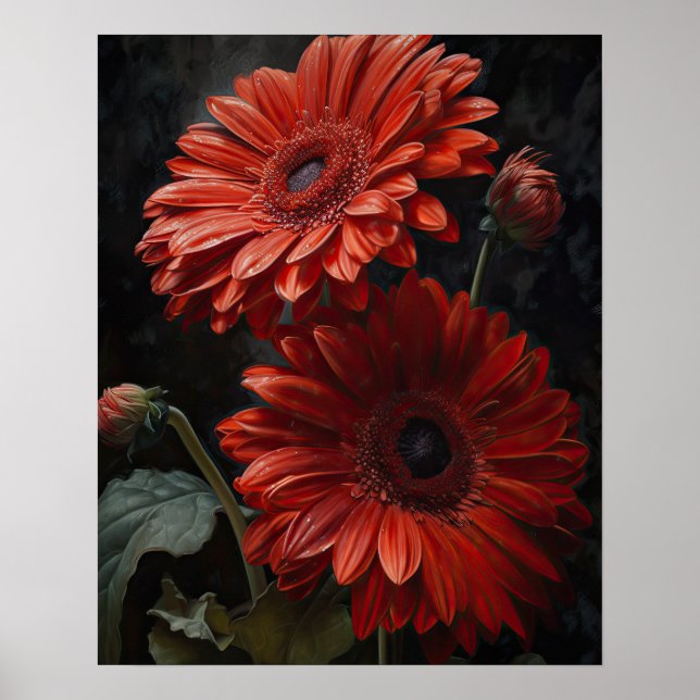 Red Gerbera Daisy Flowers Art Imprimer Poster (Devant)
