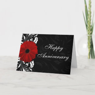 Red Gerbera Daisy Happy Anniversary Custom Card Karte