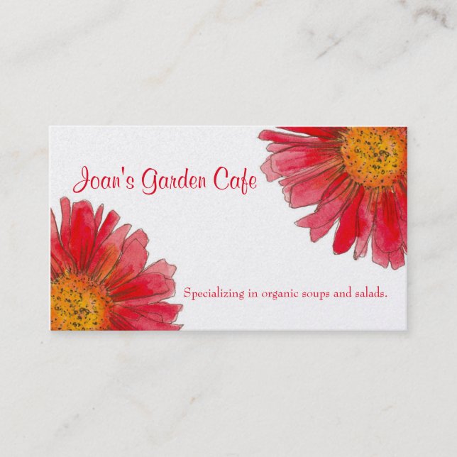 Red Gerbera Daisy Watercolor Flower Garden Visitenkarte (Vorderseite)