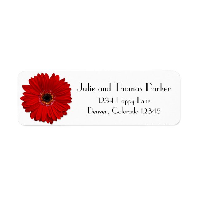 Red Gerbera Daisy Wedding Return Address Label (Vorne)
