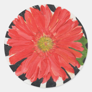 Red Gerbera Daisy zu Zebra Runder Aufkleber