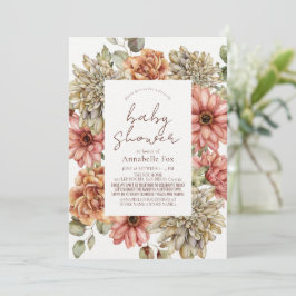 Red Gerbera & White Dahlia Drive-by Baby Shower Einladung