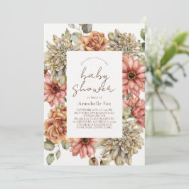 Red Gerbera & White Dahlia Virtual Baby Dusche Einladung