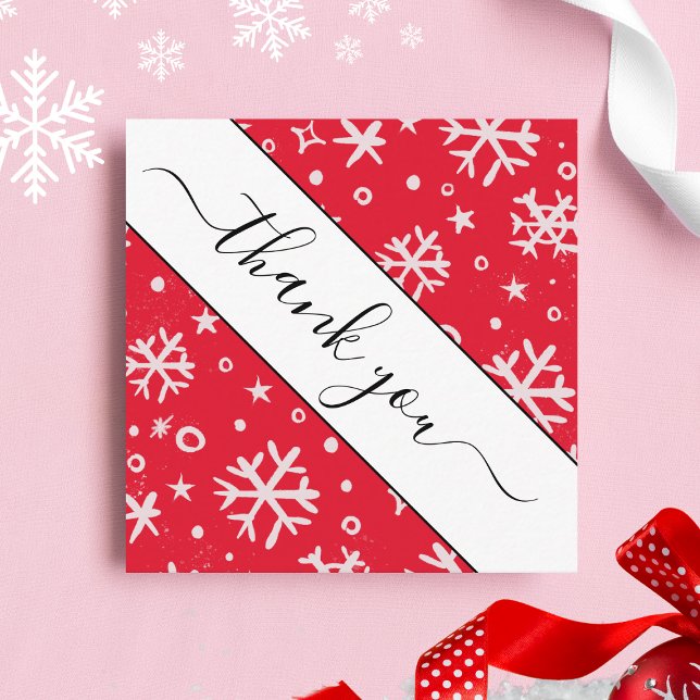 Red Gezeichnet Snowflake Muster Weihnachten Danke Quadratische Visitenkarte (Von Creator hochgeladen)