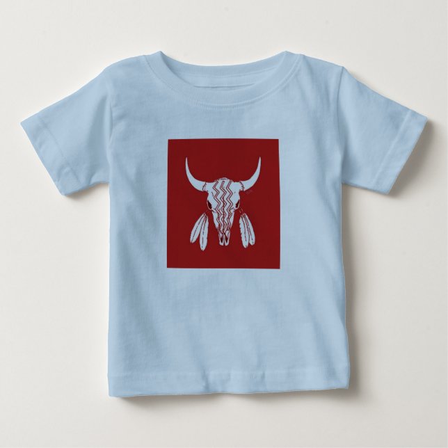 Red Ghost Dance Buffalo bébé bleu T-shirt (Devant)