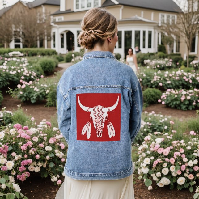 Red Ghost Dance Buffalo Frauen denim Jacke (Hochzeit Rückseite)