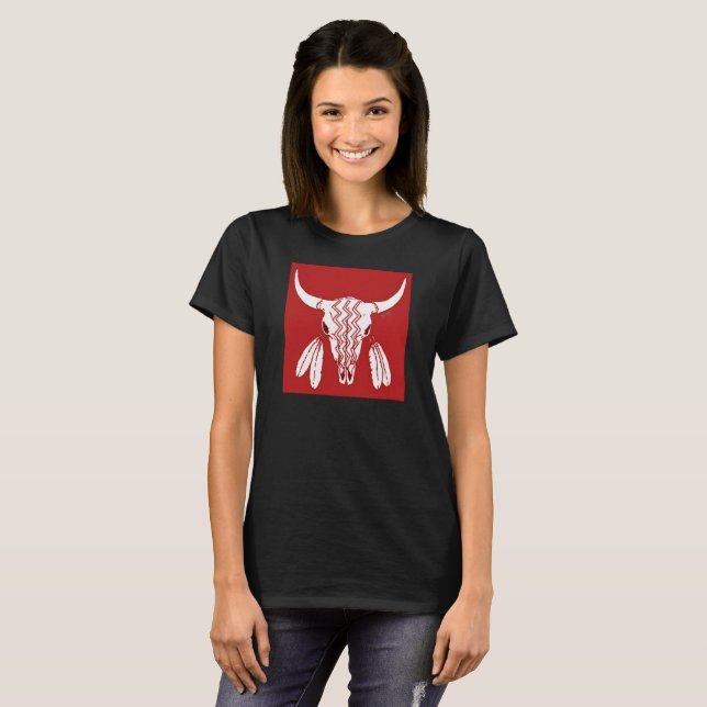 Red Ghost Dance Buffalo Frauen schwarzer T - Shirt (Vorne ganz)