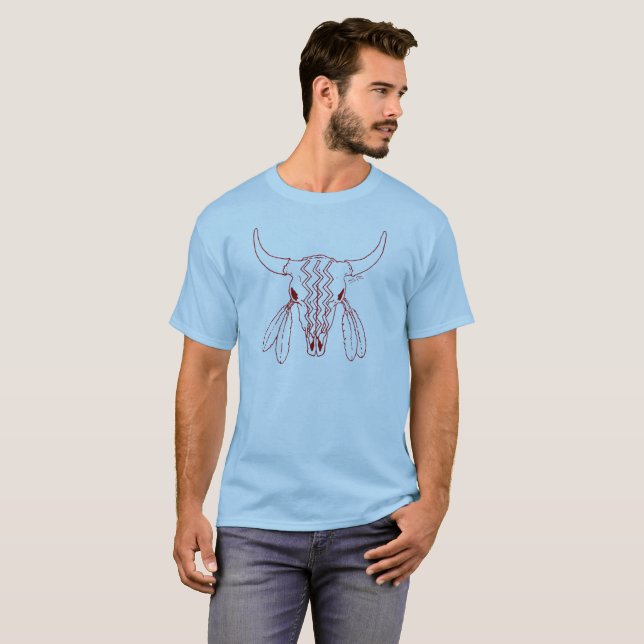 Red Ghost Dance Buffalo Line Blue T - Shirt (Vorne ganz)