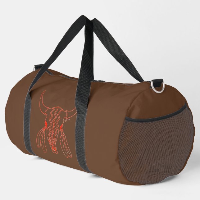 Red Ghost Dance Buffalo line brown duffel bag Duffle Bag (Rechte Ecke)