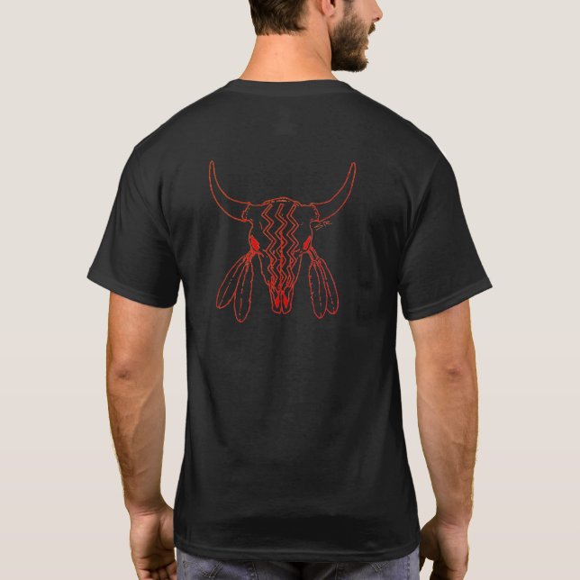 Red Ghost Dance Buffalo Line Schwarzer T - Shirt z (Rückseite)