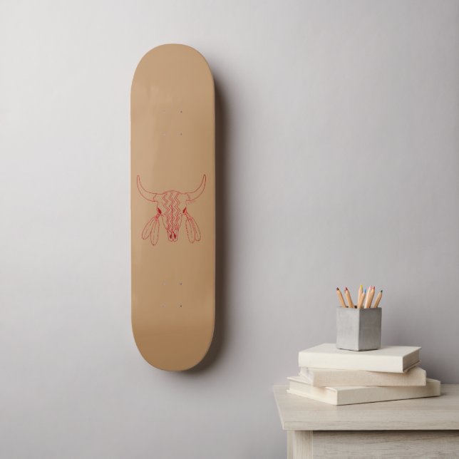Red Ghost Dance Buffalo Line Skateboard (Wandkunst)