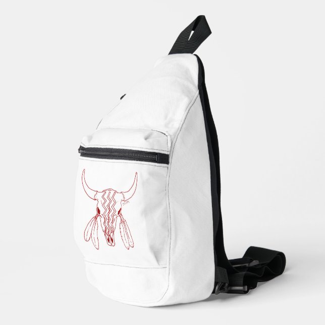 Red Ghost Dance Buffalo Line weißer Sling Rucksack (Rechte Ecke)