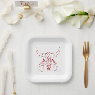 Red Ghost Dance Buffalo Linie Quadrat Teller