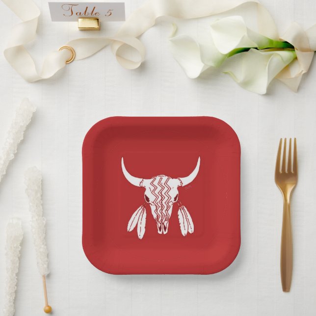 Red Ghost Dance Buffalo Quadrat-Papier-Teller Pappteller (Hochzeit)