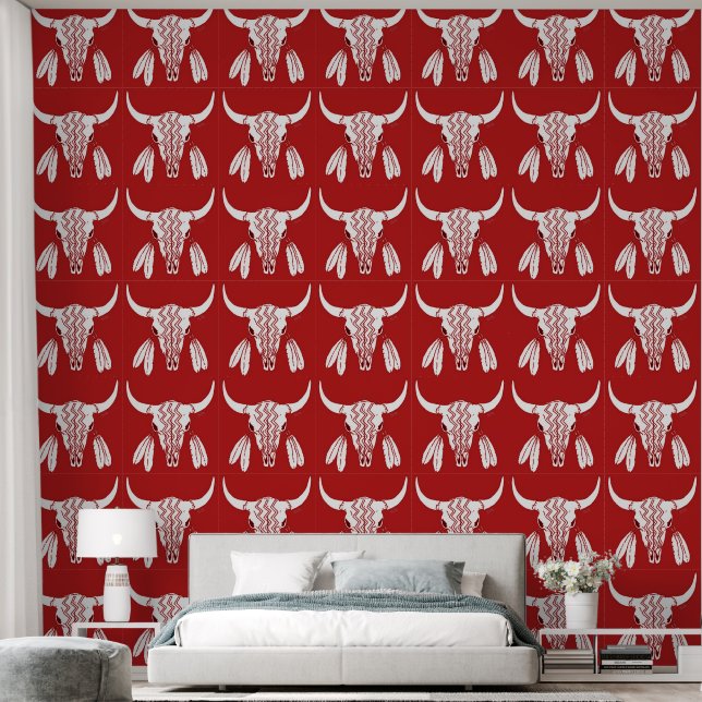 Red Ghost Dance Buffalo texturierte Vinyl Tapete (Schlafzimmer)
