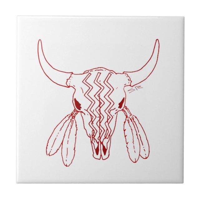 Red Ghost Dance Buffalo white small tile closeup Fliese (Vorderseite)