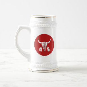 Red Ghost Dance Buffalo White stein w Gold Trial Bierglas