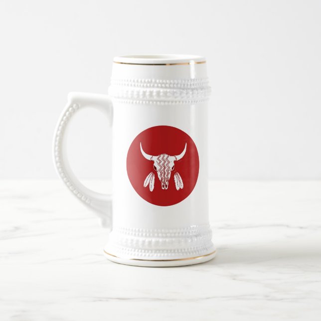 Red Ghost Dance Buffalo White stein w Gold Trial Bierglas (Links)